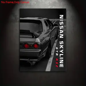 1 piece/set frameless canvas painting print poster, classic, realistic, Artistic vehicle art, Motor art, Japanese sports car Skyline GTR R32, perfect gift for JDM vintage car enthusiasts, ideal gift for home decor