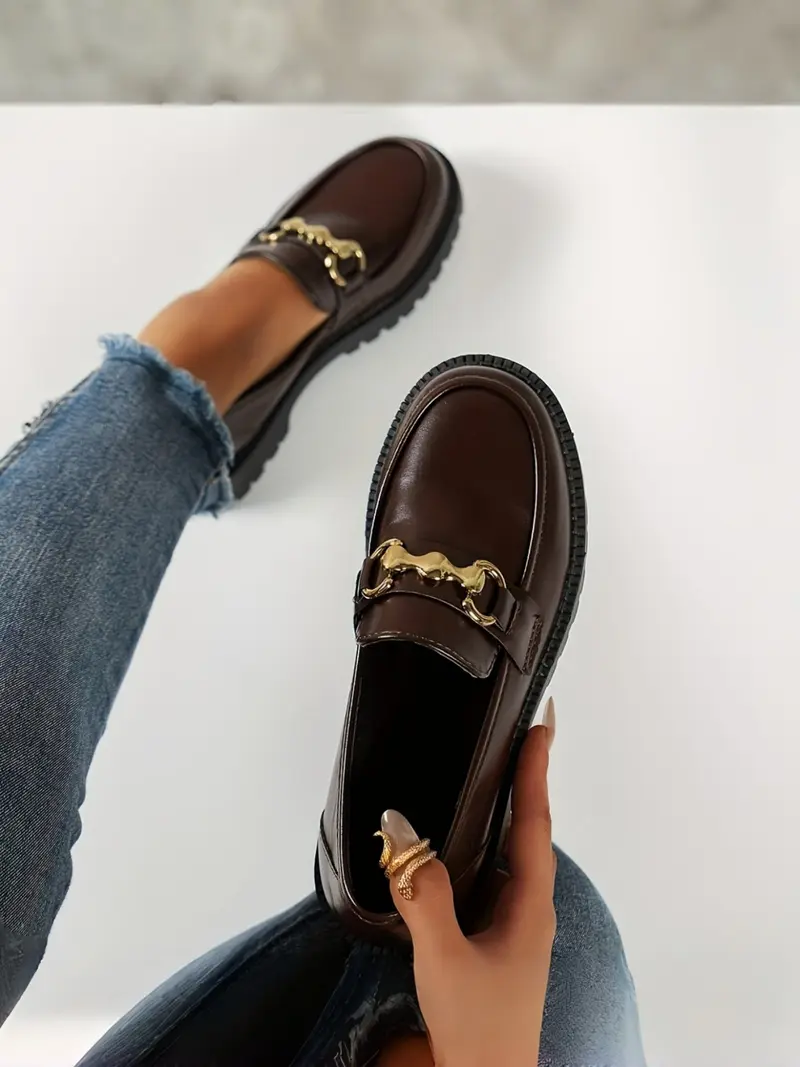 New Women's Vintage Casual Thick Sole Loafers, One-Step Easy Wear Design, Classic Buckle Decor, Multifunctional Leisure Shoes