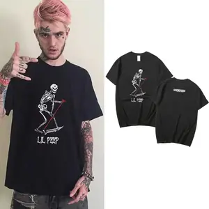 Lil Peep Skeleton Skateboard Graphic T-Shirt, Schemposse Back Print Casual Cotton Short Sleeve, Unisex Black White Streetwear Tee for Men Women Teens, Retro Emo Rap Grunge Style, Fan Gift