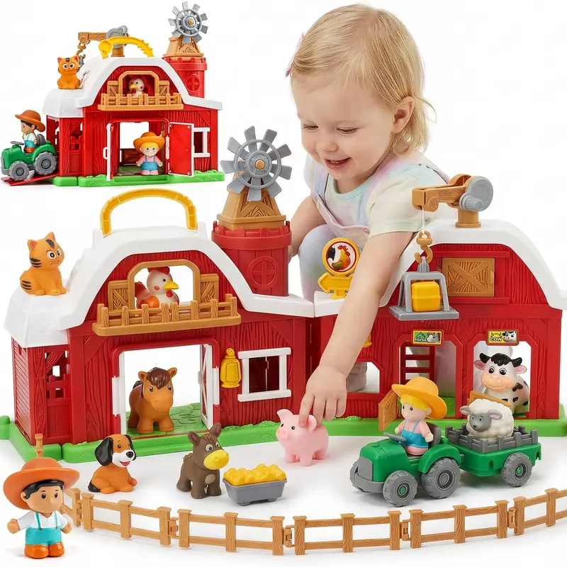 TITAIN GINDO 30-Piece Upgraded Farmer Big Barn Building Block Set, BPA-Free ABS Montessori Toddler Toys with Soft Safe Animal Figurines & Tractor, for 3+ Years Home Play, Little Boy Gifts