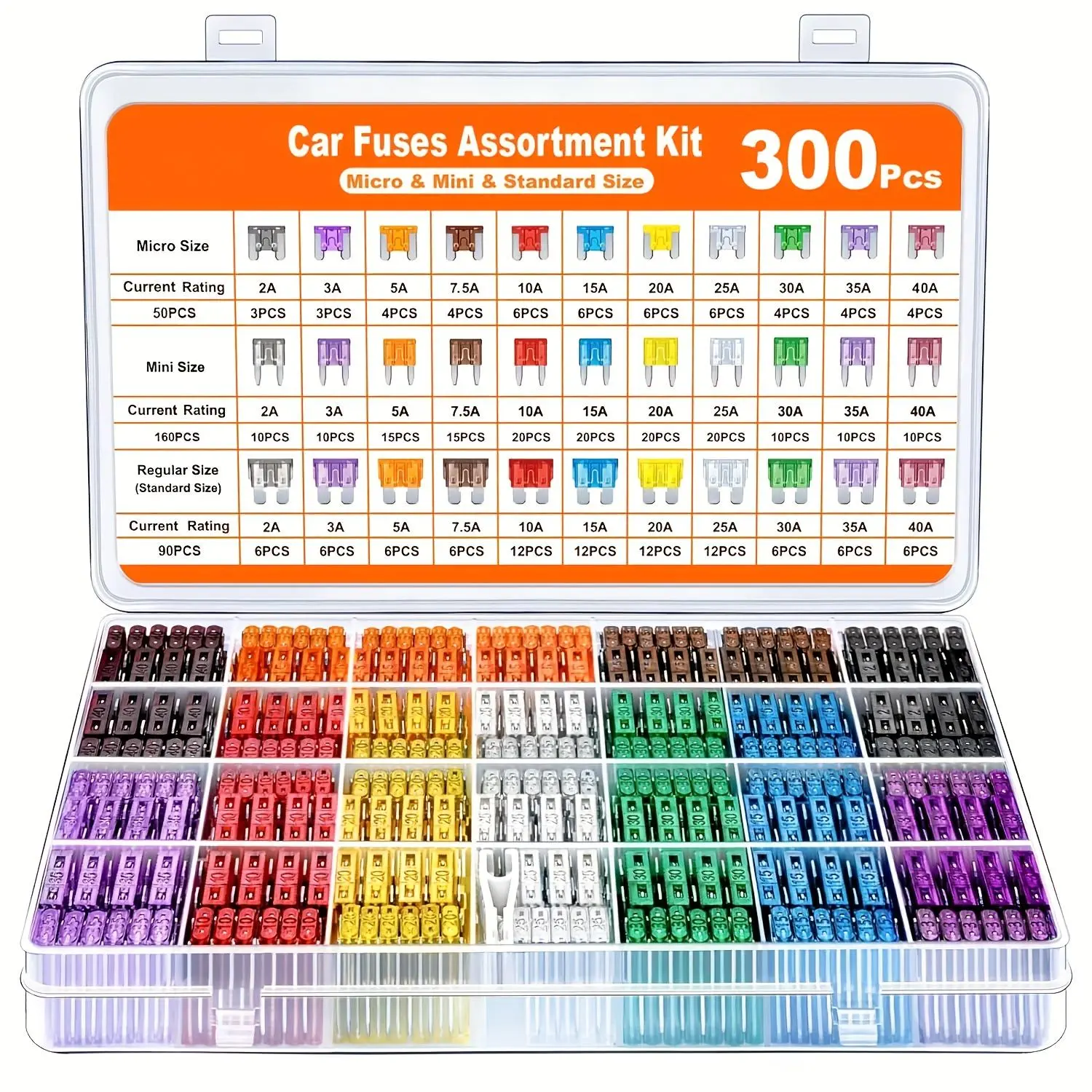 Car Fuse Assortment Kit, Car Fuse Kit with Puller, Automotive Blade Fuses & Standard Auto Fuses & Micro Fuse, Replacement, Suitable for Car, RV, Truck, Motorcycle