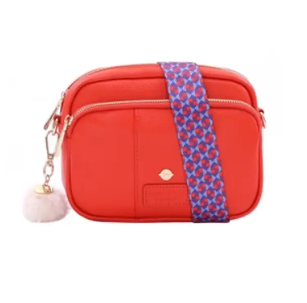 Pom Pom London Leather Transport Crossbody- RED