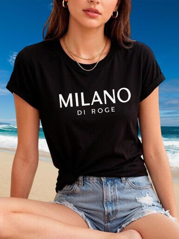 Women's Cotton Graphic T-Shirt - Classic Fitted Short/Cap Sleeve Crew Neck Style Top, Chic Everyday Casual Piece, Machine Washable Wardrobe Essential for Jeans & Skirts