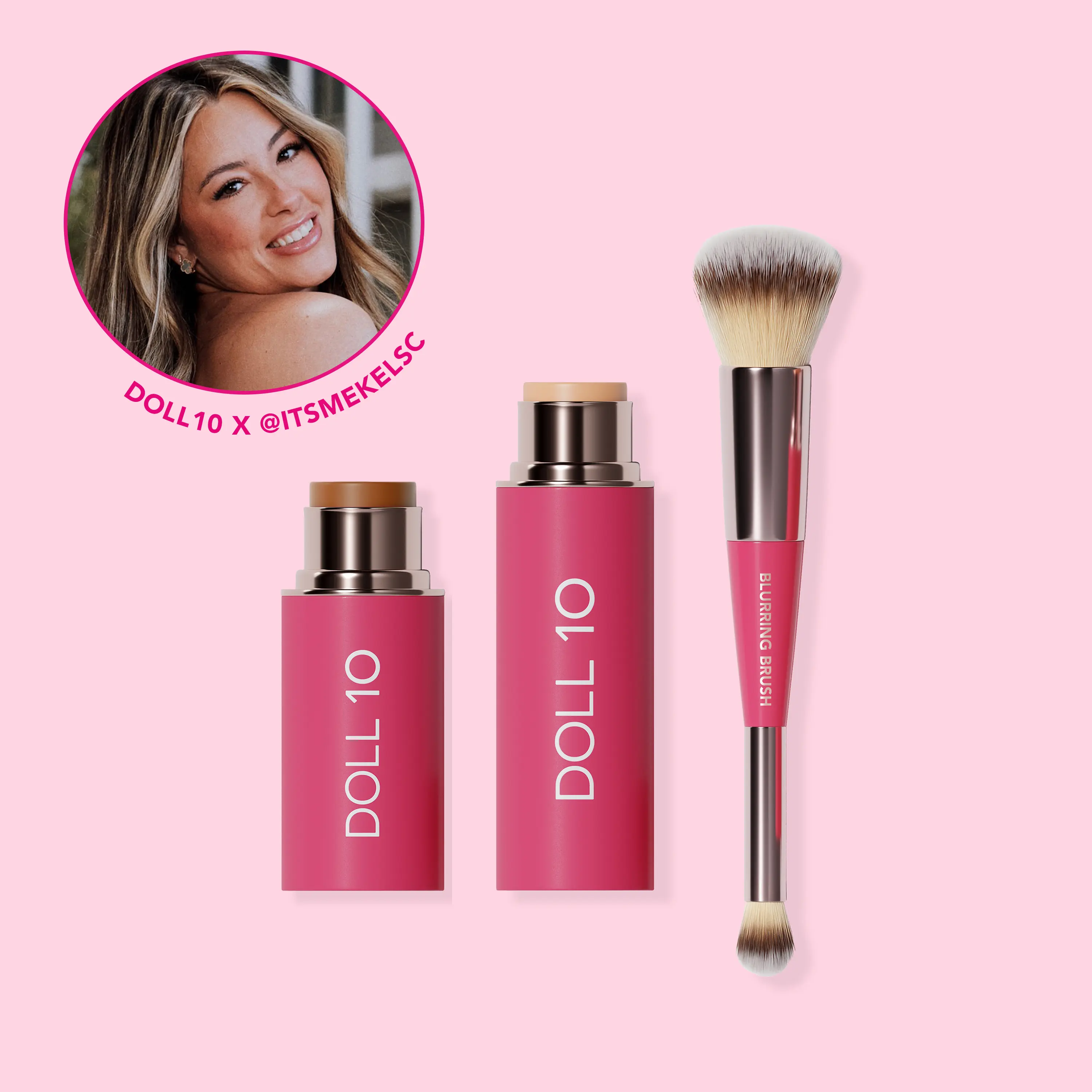 Kelsey's Favorites Bundle | Peptide Blur Stick Foundation, Plush Pop Stick, & Double Ended Brush
