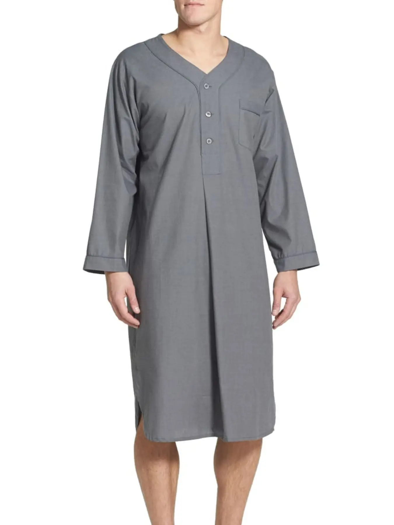 Muslim Sleep Robe New Long Gown European Style Men's Loose Stand Collar Medium-Length Comfortable Solid Color Pajamas