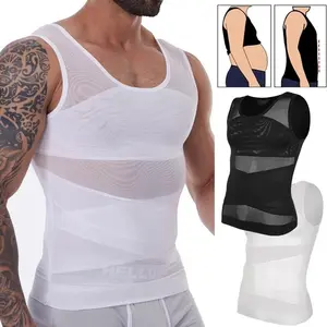 1/2/3 Pack Men Core Support Shapewear Tummy Control Underwear Breathable Mesh Compression Vest Elastic Spandex Sport Top Hide Chest Fat High Stretch Body Shaper For Gym Fitness Workout All Day Comfort Sleeveless Solid Color Menswear