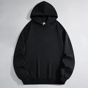 The men's solid-color hoodie is made of a cotton-polyester blend, available in black and gray. It has a classic hooded design, ideal for casual wear, with soft and breathable fabric.