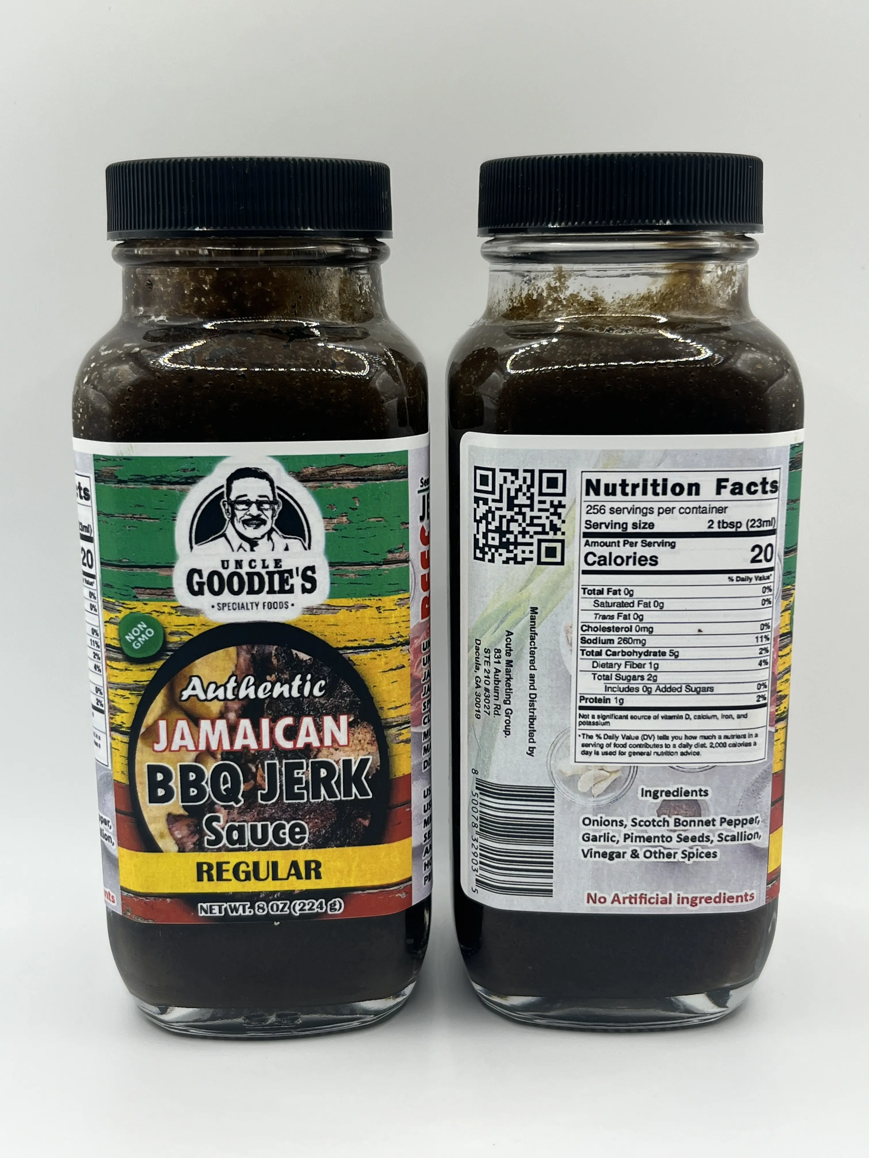 Uncle Goodies BBQ Jerk Sauce - Regular, 8oz Bottle, Gluten-Free, All-Natural Ingredients, Premium Allspice, Fresh Herbs, Scotch Bonnet Peppers, No Artificial Preservatives