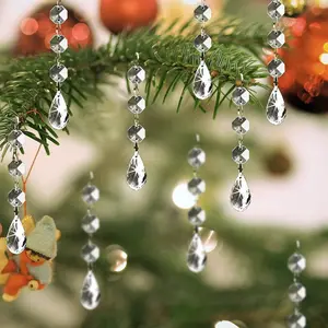 Christmas Ornaments Crystal Tree Decorations, 30Pcs Acrylic Clear Hanging Crystals for Centerpieces Teardrop Chandelier Garland Beads for Xmas Wedding Party Home Decor