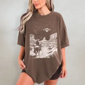 UFO Cowboy Shirt - Retro Western Comfort Colors T-Shirt, Vintage Rodeo Graphic Tee, Oversized Cowboy T Shirt, Wild West Tshirt, Cowgirl Top