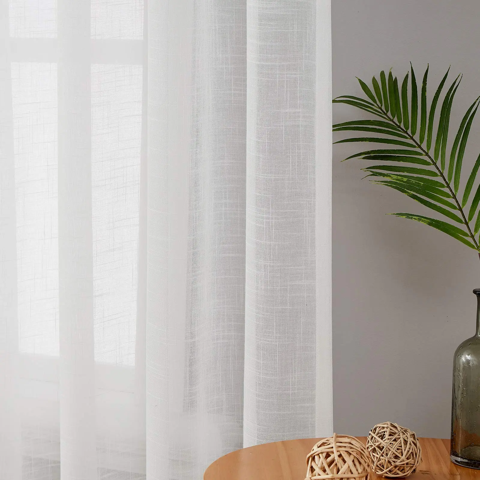Sheer White Curtains 96 Inches Long For Living Room Sliding Door  Cotton Slub Cross Textured Rod Pocket Voile Drapes 52 By Inch 2 Panels
