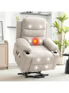 Power Lift Recliner Chair, Oversized Electric Recliners For Elderly With Heat And Massage, Home Theater Seat With 2 Cup Holders Side, Electric Glider Reclining Single Sofa Chair For Living Room,Grey
