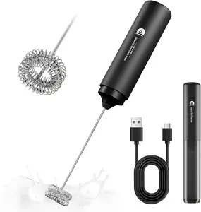 New England Stories Rechargeable Milk Frother Handheld 2-IN-1 Dual Spring Whisk Electric Frother Wand for Cappuccino Latte Macchiato Portable Drink Mixer for Coffee Matcha Hot Chocolate USB Rechargeable Cordless