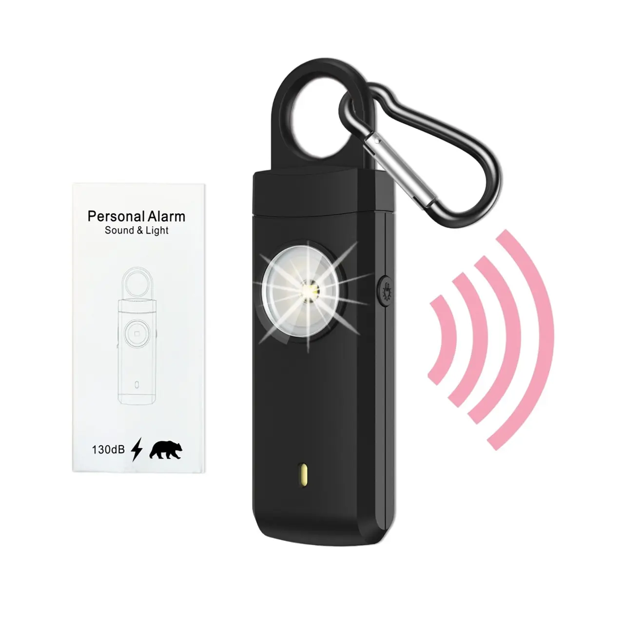 FOXVOX Personal Safety Alarm, Rechargeable 130dB Siren with Strobe & Steady Light, Pull-Activated Self-Defense Keychain with Lobster Clasp, College Dorm Essentials for Girls, Women, Elders & Outdoor Adventurers - From Woman, for Women (Black/White)