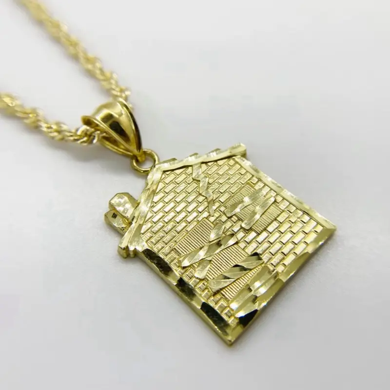 14k Gold Trap House Pendant Drop Necklace Goldstone Necklace 14k Gold Trap House Pendant Drop Necklace Goldstone Necklace