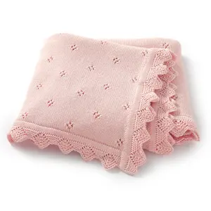 MIMIXIONG Baby Knitted Blanket Newborn Heart Print Swaddle Wrap Solid Color Crochet Soft Comfortable Lightweight Blanket for Summer Perfect Baby Gift for Holidays