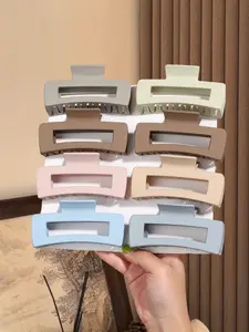 8-piece set of fashion matte square anti-slip hair grip clip, hollow large square hair claw suitable for women's daily hair Hair Claws Set