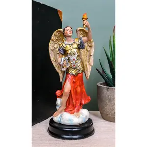 Catholic Church Archangel Saint Uriel With Holy Spirit Torch Statue With Base