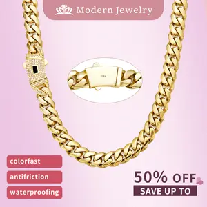 14K Gold-Plated Cuban necklace/bracelet. The new craftsmanship and classic white stone inlay design are dazzling. Miami Cuban necklace/bracelet combines tradition and fashion. The best Jewelry gift for him/her.Couples' style 8mm/10mm/12mm/14mm