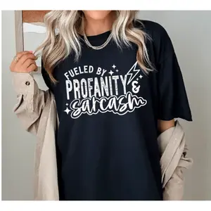 RTS FUELED BY PROFANITY SARCASM SINGLE COLOR WHITE Screen Print transfers size ADULT 9X12  5-J