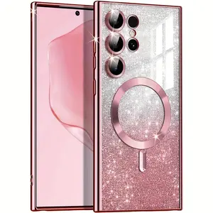 Case Suitable for Samsung S26 Ultra S25 Ultra S26/S25/S24 Ultra/S25 FE/S23 Ultra/S22 Ultra/S21 Ultra/S24 FE, Featuring a Protective Clear Magnetic Glitter Gradient Design, Luxurious Plated Soft TPU Bumper, And Complete Camera Lens Protection Cover