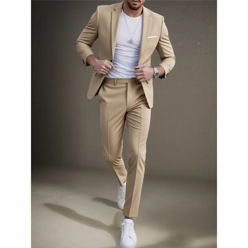 Men's Two-Piece Slim Fit Suit Wedding Party Business | Breathable Linen Groomsman Formal Wear with Stylish Swallowtail Design for Versatile Menswear Occasions