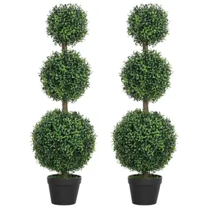 Set of 2 Artificial Boxwood Topiary Trees – 40" Tall, Ball-Shaped. UV Protected for Indoor/Outdoor Use. Pots Included with Faux Grass & Moss. No Watering Needed