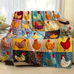 Flannel Blanket pc Vintage Style Colorful Chicken Pattern QuiltSoft Fabric, Soft, Lightweight,and Comfortable Against The Skin,This Warm Nap Blanket Is Perfect for Bedrooms, Sofas, Offices, Travel.