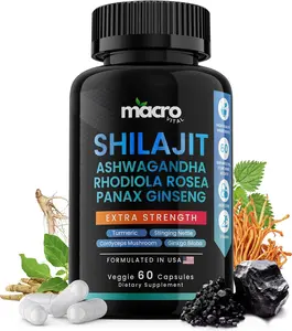 Pure Himalayan Shilajit for Men and Women 8-in-1 Supplement, Organic Himalayan Shilajit Capsules with Ashwaganda, Rhodiola Rosea and Panax Ginseng for Energy-Stamina- 60 Veggie Capsules