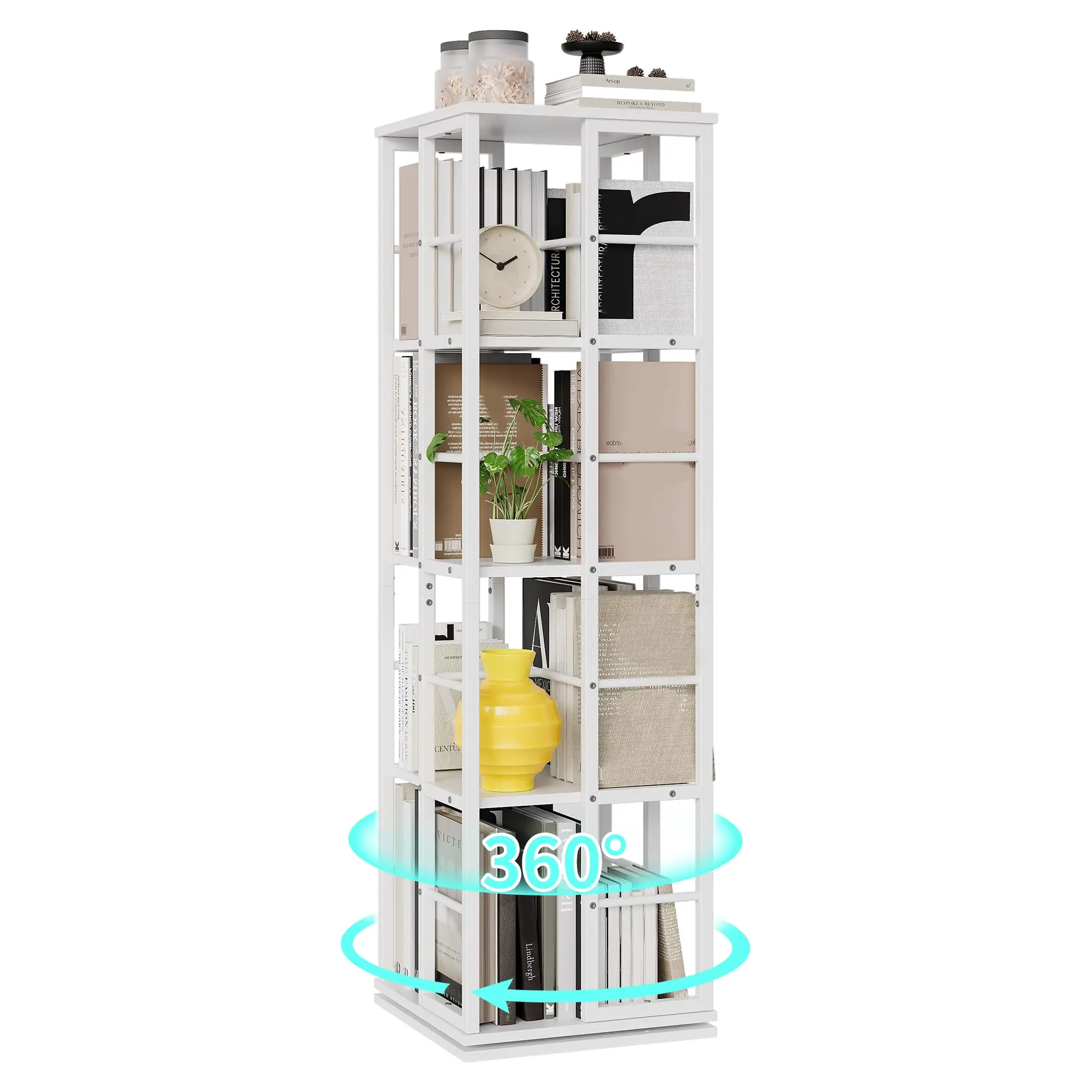 Garvee 4-Tier Rotating Shelf for Small Spaces, 360° Rotating Corner Design, Wooden Rotating Storage Organizer and Display Shelf for Living Room