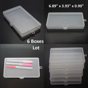 6PCS Clear Plastic Storage Container Box Hinged Lid DIY Arts Crafts Markers Pens Organiser Transparent