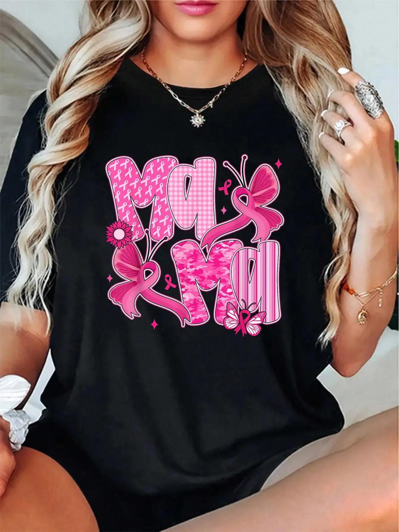 Women's 100% Cotton Graphic Crewneck Top, Casual Everyday Style Tee with a Relaxed Vibe for Mom
