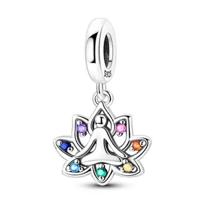 MULA 925 Silver-plated Yoga Lotus Pendant, Meditation Chakra Pendant, Mindfulness Spiritual Jewelry, Compatible with Pandora Bracelets and Necklaces, is the perfect gift for a woman.