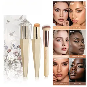 6-colour foundation stick set, with makeup brush, foundation sticks, foundation sticks with brushes, portable foundation sticks, 2-in-1 concealer and foundation, long-lasting foundation, natural-finish concealer and foundation