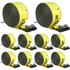 Winch Straps 4-Inch By 30-Foot Heavy-Duty Flat Hook Tie-Downs, 6000 Lbs Load Capacity, 18000 Lbs Break Strength, Trailer Cargo Control Straps For Flatbed Trailers, Trucks, Farms, Rescues, Tree Saver, Yellow, 10-Pack