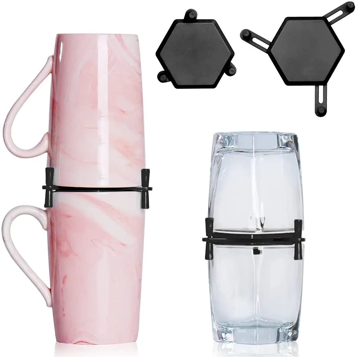 1PC Stackable Coffee Mug Holder - Anti-Slip Rubber, Adjustable ABS Storage Rack for Cup Stacking, Space-Saving Organizer Suitable for Kitchen Cabinets