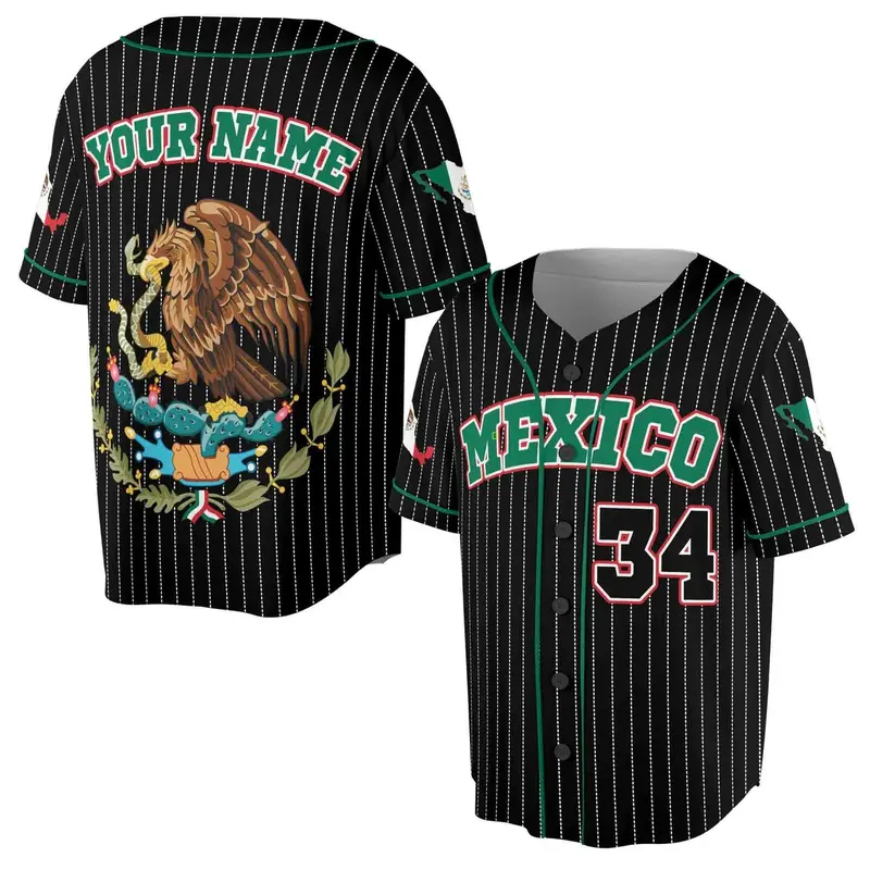 Personalized Name Number Mexico Lover Mexican Eagle Coat Of Arms Flag Baseball Jersey S-5XL