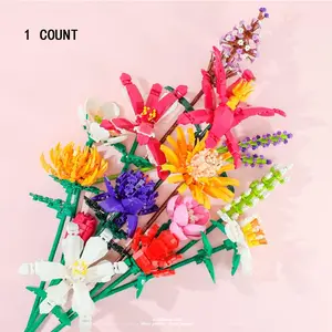 Creative Flower Bouquet Plant Potted Philodendron Building Block DIY Home Decor Flower Model Assembling Toy Puzzle Toy Festival Gift Creative Building Block Ornament Ideal Gift for Friends and Lovers