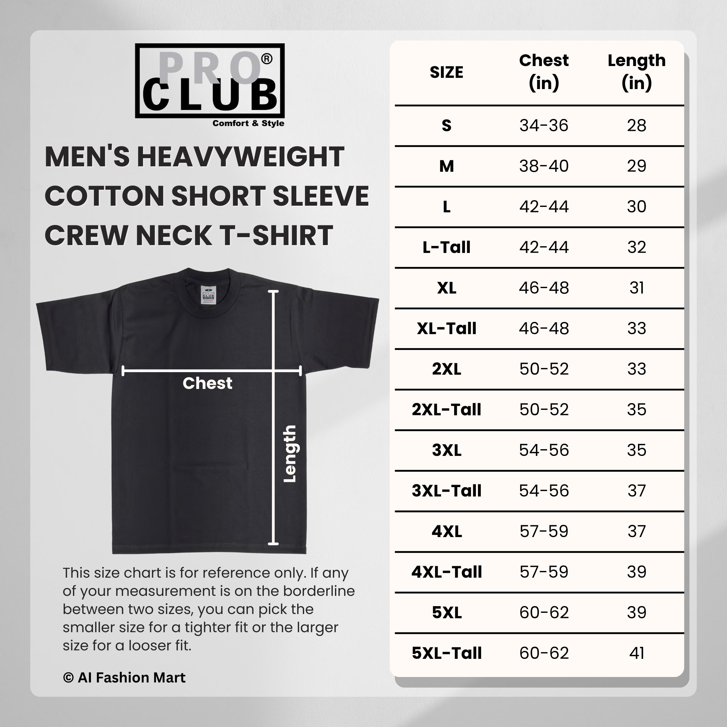6-Pack Pro Club Men's Heavyweight Cotton Short Sleeve Crew Neck T-Shirt