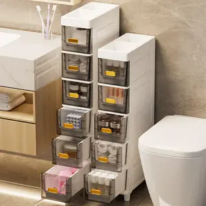 7" Ultra-Slim Storage Cart, Narrow Drawer Organizer for Bathroom & Kitchen, Space-Saving Slide-Out Cabinet (3/4/5/6 Tier)