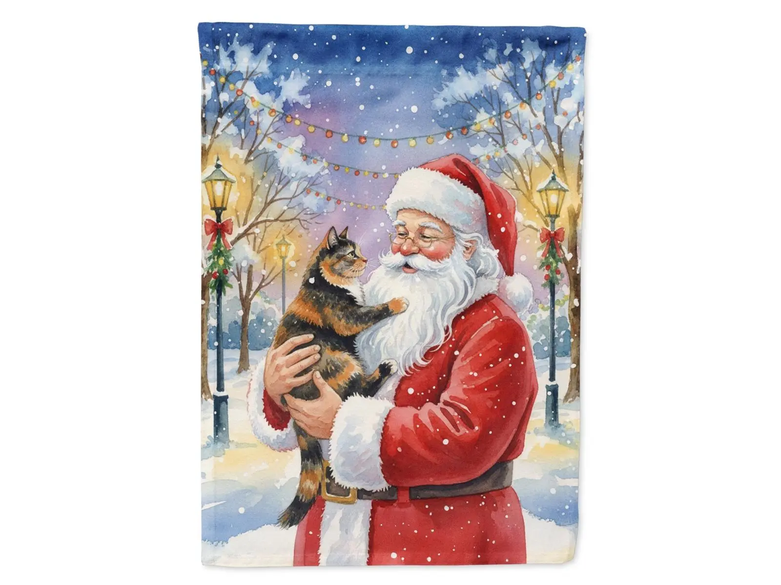 Carolines Treasures FNT1167CHF 40 x 28 in. Tortoiseshell Cat with Santa Claus House Flag