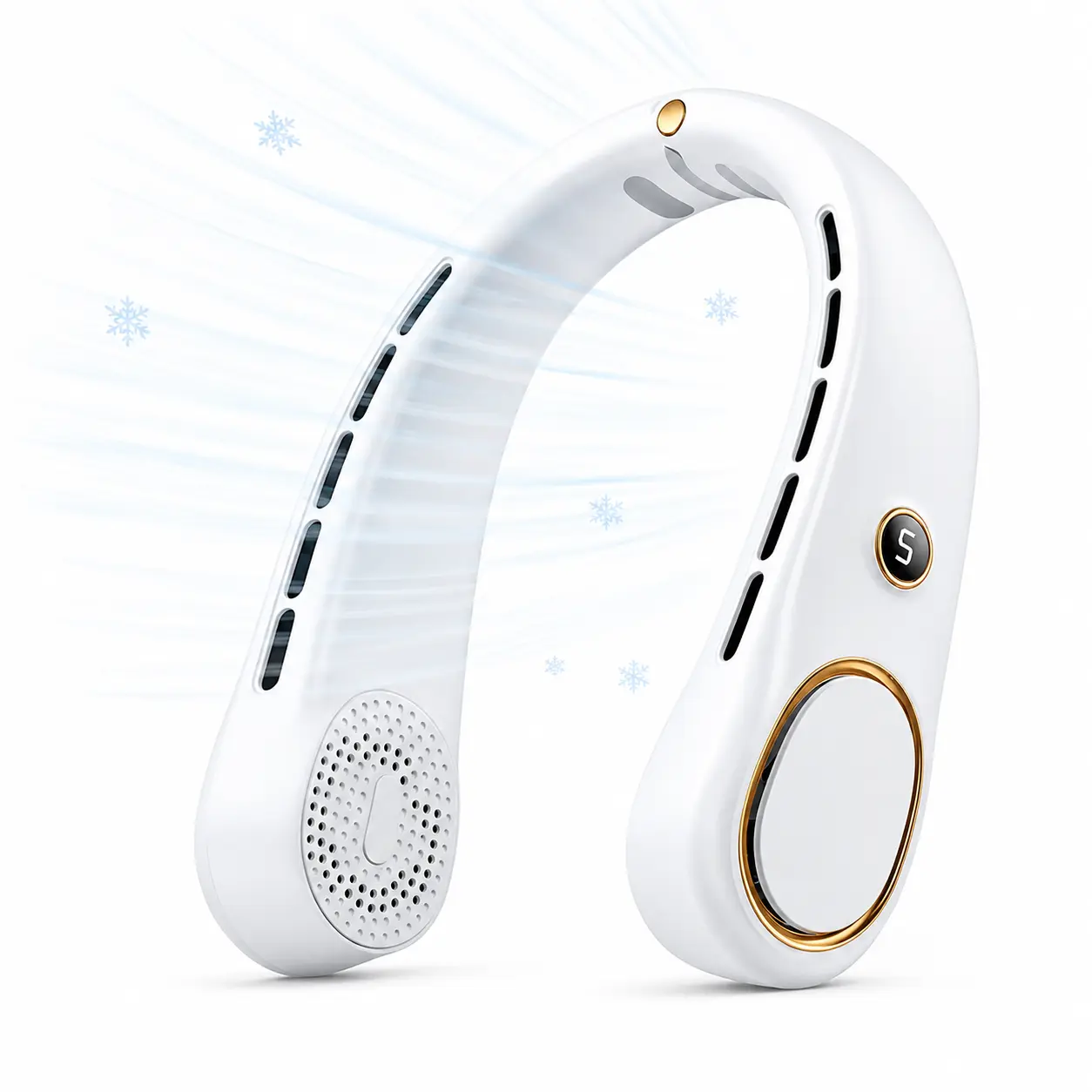 Portable neck fan with 5-speed silent bladeless design, perfect for indoor and outdoor office work, reading, sports, and leisure, also great as a gift