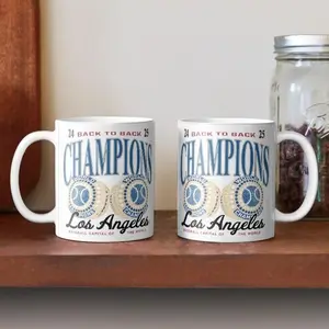 Los AngelesChampions Back to Back Mug, Vintage Baseball Fan Coffee Cup with Championship Rings Design, Sports Gift for Dodgers Fans, Game Day Drinkware Home Decor