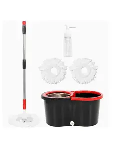 360° Spin Mop and Bucket with Wringer Set and 4 Microfiber Mop Refills, Stainless Steel, Extended