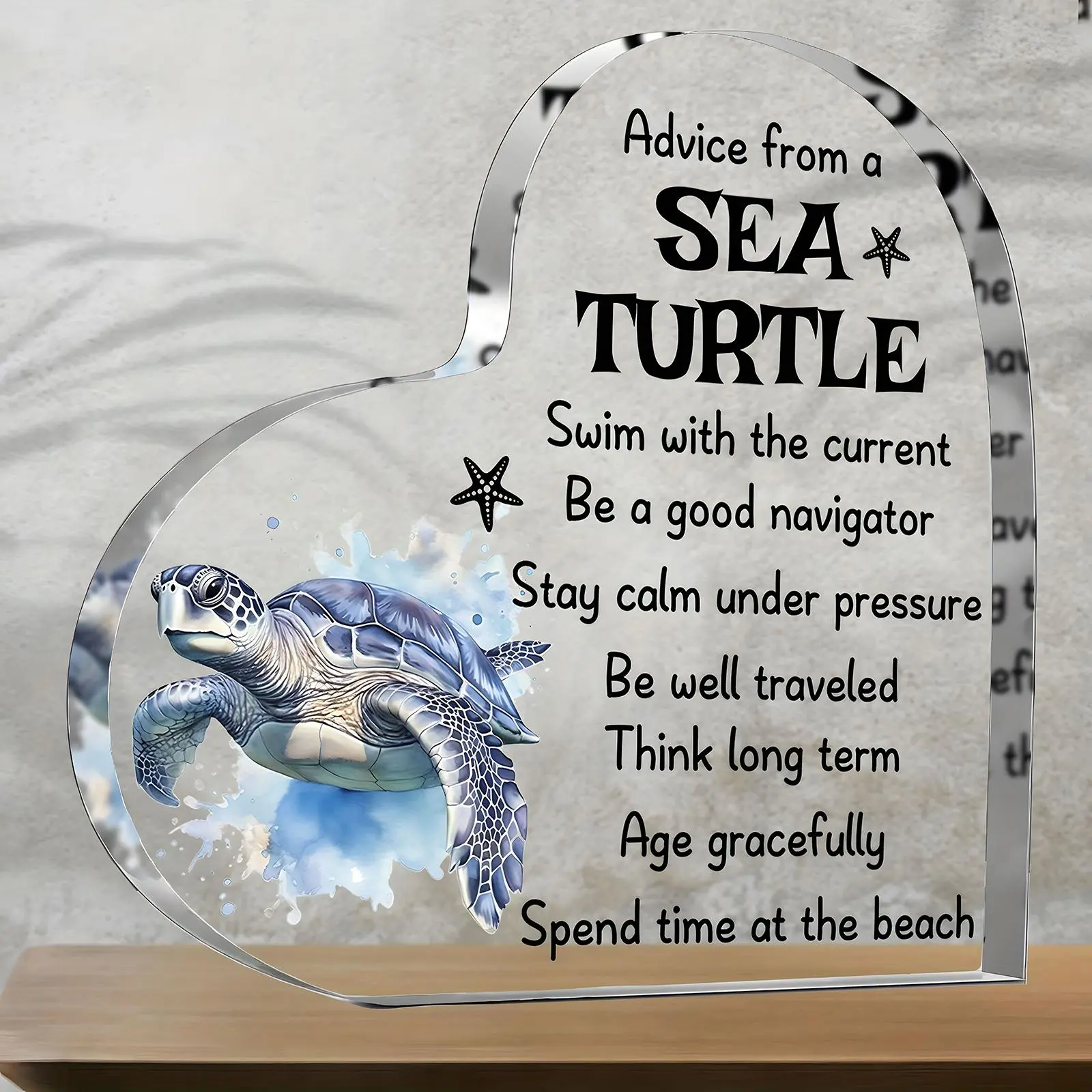 Sea Turtle Pattern Acrylic Desktop Plaque, 1 Count Creative Heart Shaped Decorative Ornament, Desktop Decoration for Home Office, Novelty Desk Decor, Home Decor Gifts