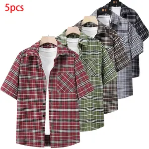 Men’s plaid short-sleeve button shirt | Western cowboy style, casual street style shirt with chest pocket, tropical style, suitable for everyday summer wear and skateboarding outfits