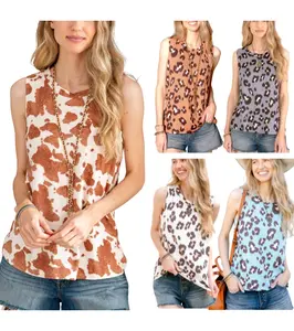 Summer Loose Tank top  women Sleeveless Animal Print Pattern Crew Neck Tunic Blouse Camisole Top croptopswomenlatina shirtslatinas latinatops outfit girls cutelatinatops Casual Comfort Womenswear Basic Womenswear Basic