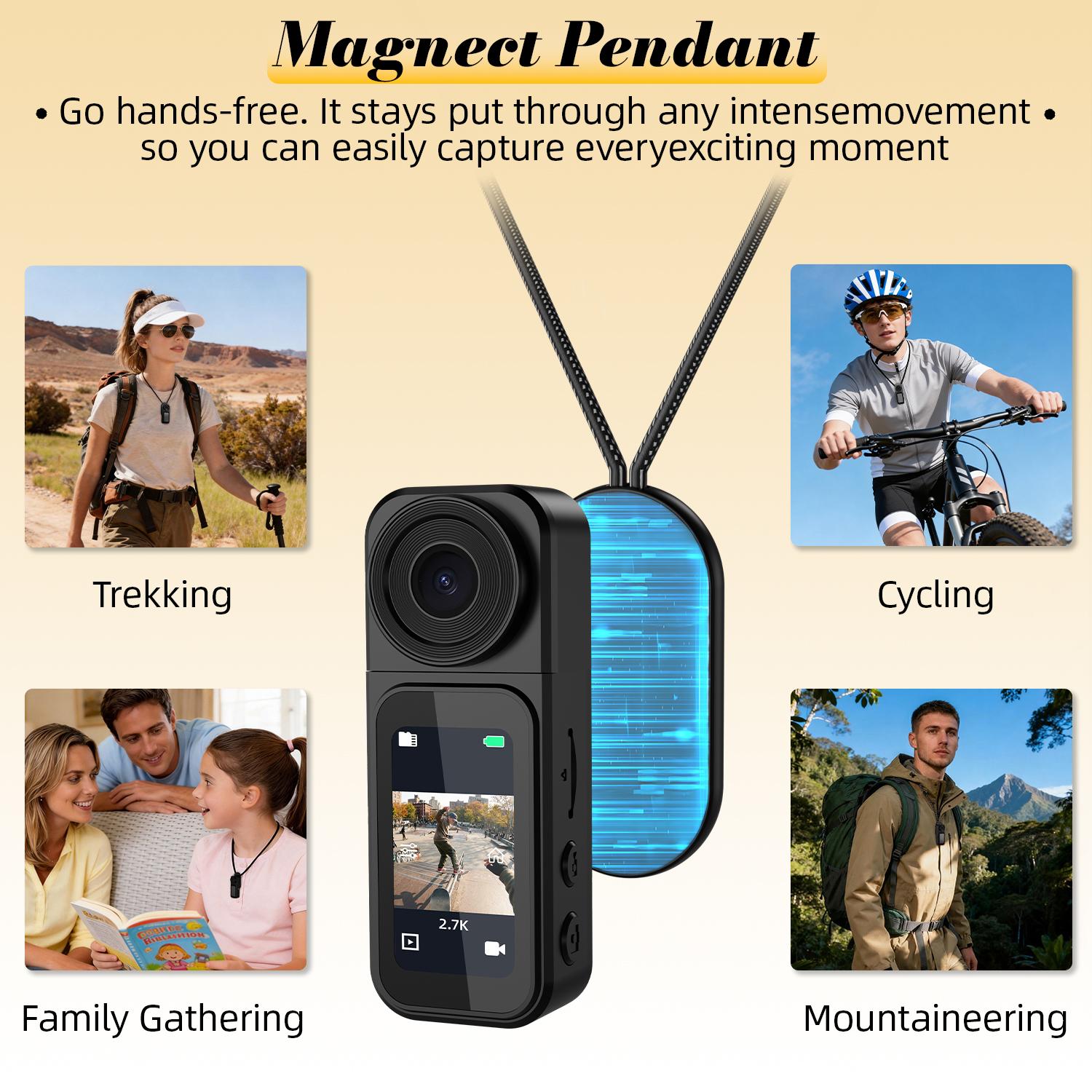 Mini Action Camera 2.7K | 32G Thumb Sports Camera with EIS Stabilization, Wearable POV Chest Camera, for Running, Cycling,Hiking, Outdoor Adventures