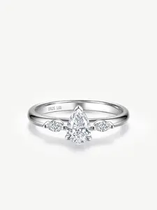 Pear-Cut Lab Grown Diamond Ring in Sterling Silver Engagement Anniversary Wedding Ring for Women (0.5-1 Carat)
