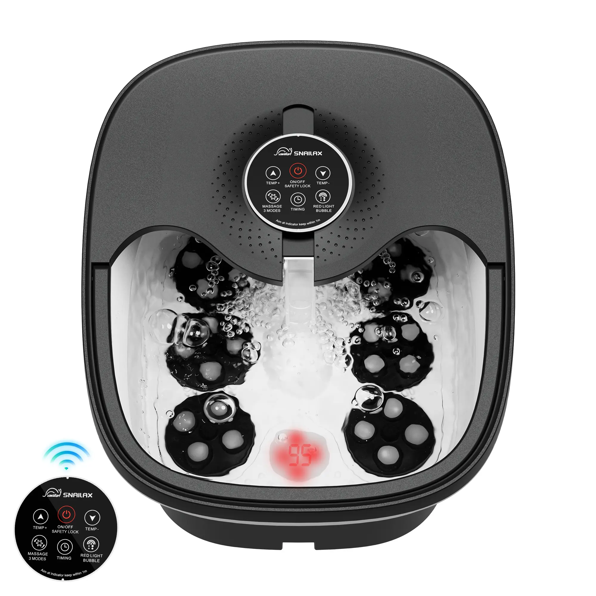 Snailax Rectangular Foldable Foot Spa Bath Massager - Bathroom Gadget, Self Care Products, 30db Bubbles, Adjustable Heating, Remote Control, Shiatsu Rollers, IPX4 Rated, 15kg Bathroom Wash Tub, Auto-Shutoff, Pedicure Soaking